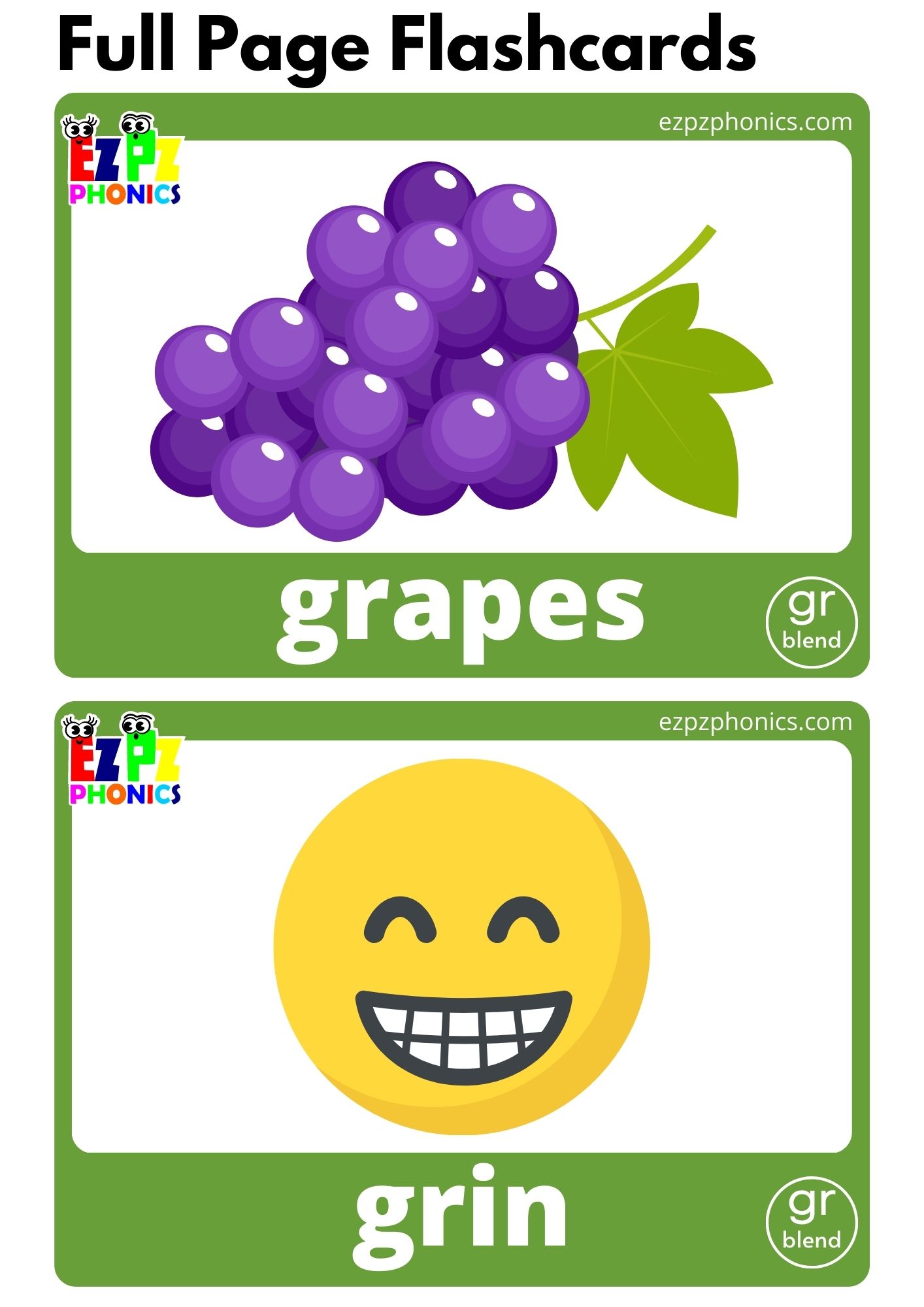 GR Blends Phonics Flashcards with Images and Words Download Free Printable PDF or View Online for Teaching Phonics to Kindergarten and ESL Students